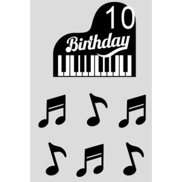 Imagem de Topo de bolo de piano infantil 8º aniversário feliz notas musicais conjunto de 7 peças decorações, festa de aniversário para meninos e meninas, festa de concerto, material de decoração de festa tema