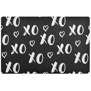 Imagem de TSENQUE Capacho personalizado preto e branco XO bonito tapete externo absorvente interno para entrada de casa tapete de varanda impermeável 81 x 50 cm