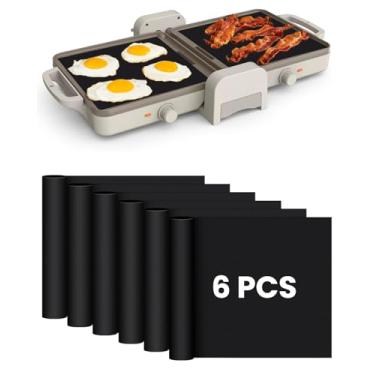 Imagem de 6 peças de teflon forro de forno compatível com Bella 25,4 x 50,8 cm de cerâmica dobrável para grelha de temperatura dupla, forros de fritadeira a ar reutilizáveis, tapete de cozimento para acessórios