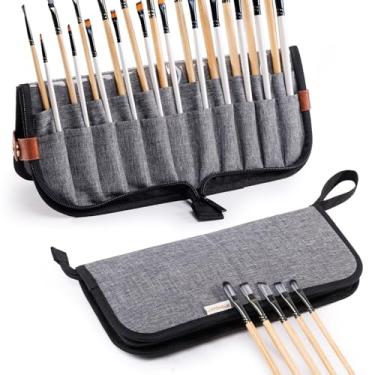Imagem de SFYBYHEART Suporte de pincel de tinta, 22 compartimentos para armazenamento de acrílico, óleo de guache, guache, bolsa de lona, prata, branco, comporta 100 pincéis