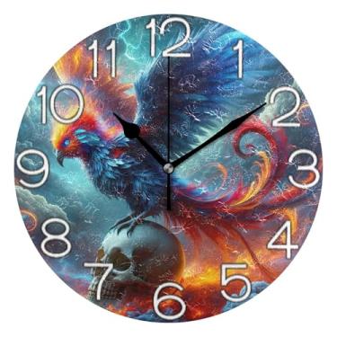 Imagem de GAIGEO Relógio de parede analógico decorativo relógio de cozinha bonito estético silencioso sem tique-taque, arte de parede moderna legal decoração de casa, pássaro azul caveira desenho animado, 25 cm