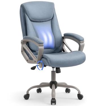 Imagem de Cadeira Escritório Presidente Azul – Design Ergonômico com Apoio de Cabeça Ajustável e Encosto Lombar Regulável – Base Cromada Reforçada – Estofamento Confortável – Yamasoro