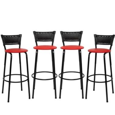 Imagem de Kit 4 Banqueta Alta Balcão Bancada Cozinha Gourmet Área Americana de Junco Autêntico(VERMELHO)