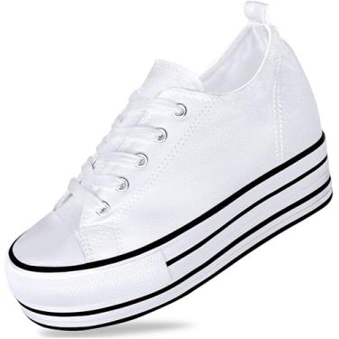 Imagem de REFRASE LIFE Tênis feminino plataforma salto alto salto branco tênis moderno para mulheres e meninas, 7,6 cm branco, 6.5