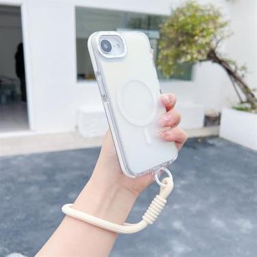 Imagem de Capa magnética gradiente para iPhone 16e, 14, 15 Plus, 16 Pro Max, 13Pro, 12, 11, pulseira fashion, cordão, capa à prova de choque, branca, para iPhone 15 Pro
