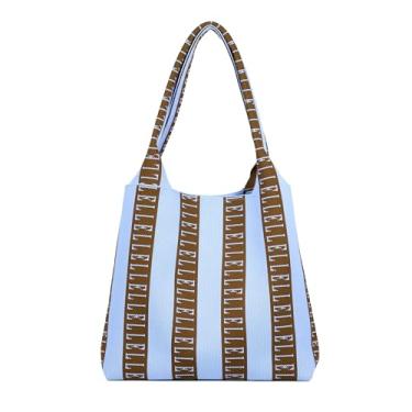 Imagem de ELLE Bolsa de malha de crochê, grande, Azul, Minimalista