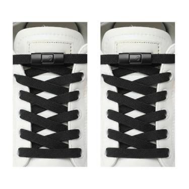 Imagem de KJML DIY Cadarços elásticos sem gravata para adultos, cadarços para tênis, sem amarrar, cadarços para crianças, cadarços elásticos sem cadarço, Preto, elastic shoe laces