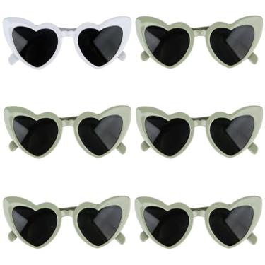 Imagem de Clcnsusilk 8 pares de óculos de sol em forma de coração para festa de despedida de solteira, presentes de dama de honra para mulheres, Branco e verde sálvia, Adult
