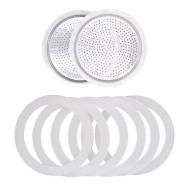 Imagem de HAKATOP Kit de peças de reposição de panela Moka: 2 filtros de aço inoxidável + 4 juntas de silicone, compatível com cafeteira expresso de 2, 3, 6 xícaras de fogão