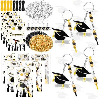 Imagem de Cunno 24 Sets Graduation Gifts for Her Him Making Kit Graduation Keychain with Letter Beads Graduation-Card for Class of 2026(Black)