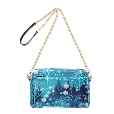 Imagem de Bolsa feminina de inverno com cena de floresta de neve, Natal, bolsa transversal para celular, alça de corrente, bolsa de ombro de couro PU