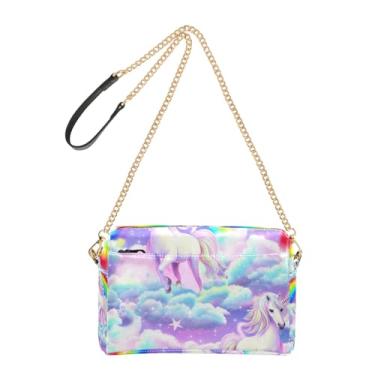 Imagem de Joitme Bolsa feminina unicórnio nuvens vibrantes arco-íris bolsa transversal alça de couro PU bolsa de ombro bolsa para celular