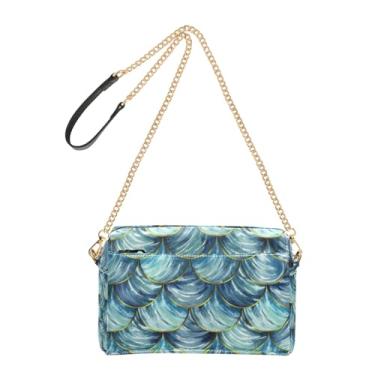 Imagem de Joitme Bolsa feminina transversal estética azul azul-petróleo Aqua bolsa para celular linda bolsa de ombro de couro PU alça de corrente