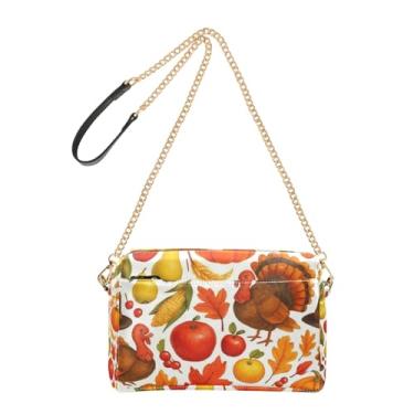 Imagem de Joitme Bolsa tiracolo feminina bolsa para celular bolsa de ombro de couro PU alça de corrente colorida perus comida de ação de graças
