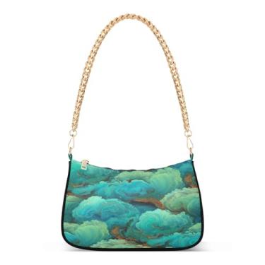 Imagem de Bolsa de ombro estética abstrata nuvens azul-petróleo, bolsa feminina Hobo, bolsa média, clutch noturna