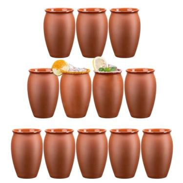 Imagem de SUN GKOTTA 12 peças 444 ml Cantaritos De Barro Bulk, Jarritos De Barro Mexicanos Copos de coquetel de cerâmica mexicana, canecas de argila mexicana natural taças de taco terça-feira para tequila