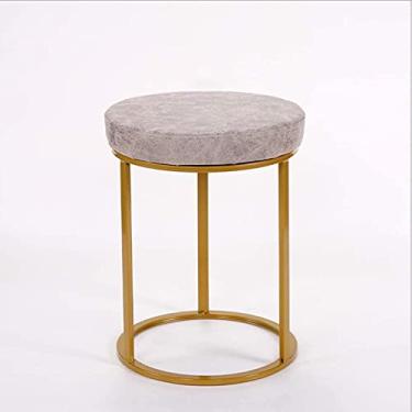 Imagem de Banqueta confortável para apoio para os pés de couro macio banco de pé redondo acento banquinho de metal removível design de perna apoio para pés mesa lateral (cor: marrom) (cor: azul) (natural)