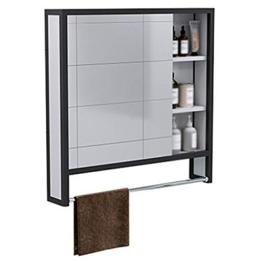 Imagem de Armário de espelho de banheiro de alumínio espacial, armário de armazenamento de medicamentos multiuso montado na parede, espelho prata HD, para cozinha, quarto. (com barra de toalha 70 x 12 x 70 cm)