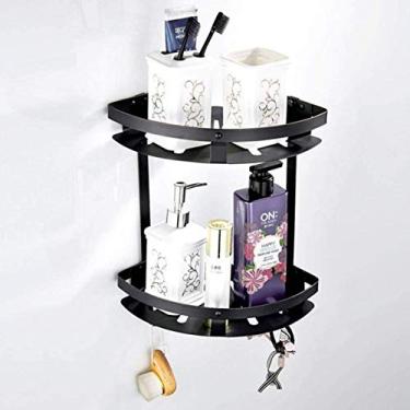 Imagem de Suporte de canto de banheiro de aço inoxidável 304 prateleira de banheiro triângulo preto de camada dupla rack de banheiro chuveiro xampu, armazenamento de canto, guinchas de banheiro cesta de