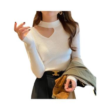 Imagem de Suéter Feminino De Tricô Macio E Quente Com Caimento Justo E Detalhes 