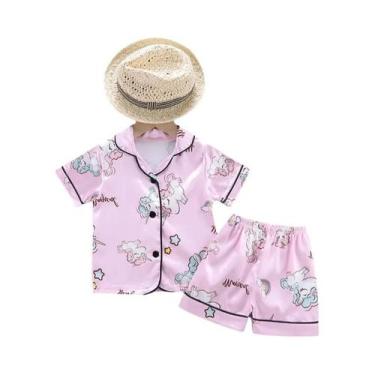 Imagem de Conjunto De Pijamas De Verão Para Meninas Unicórnio, Camiseta Com Padr