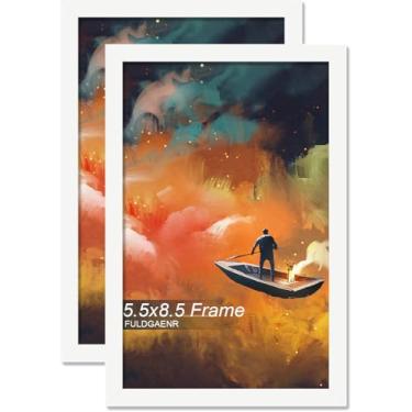 Imagem de FULDGAENR Conjunto de 2 porta-retratos 14 x 21,5 cm, molduras brancas para certificado de pôster, moldura de parede/mesa de alta transparência com visor vertical horizontal (pacote com 2 | branco | 14