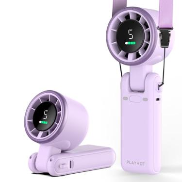 Imagem de PlayHot Ventilador turbo portátil portátil, ventiladores pessoais de 5 velocidades, ventiladores recarregáveis de 5000 mAh até 12 horas, peso apenas 300 g ventilador pequeno, ventilador de mão/pescoço
