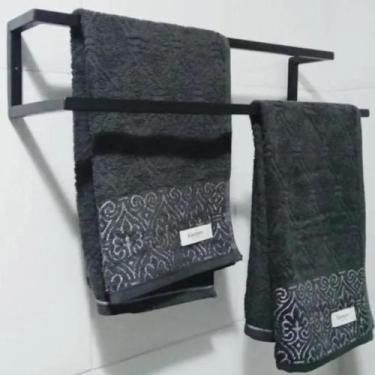 Imagem de Suporte Porta Toalha Preto Toalheiro Duplo De Ferro Banheiro - Ruffino