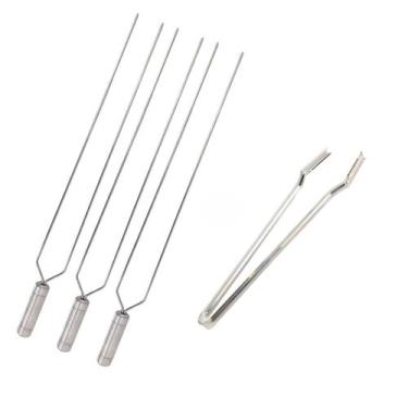 Imagem de Kit 3 Espetos Duplo 50cm E Pegador De Carnes Inox, Churrasco - LAURIND
