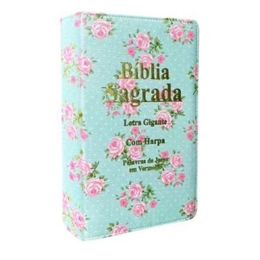 Imagem de Biblia Sagrada Letra Gigante Luxo Popular - Floral Verde - Com Harpa -