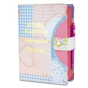 Imagem de Bíblia Sagrada Feminina Letra HIpergigante - Coração Azul - C/ Harpa -