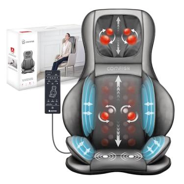 Imagem de COMFIER Cadeira massageadora com calor, massageador de pescoço Shiatsu nas costas portátil com compressão e enrolamento, almofada de cadeira de massagem para costas inteiras, pescoço e ombros, dor no