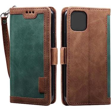 Imagem de MURVE Capa para iPhone 14/14 Plus/14 Pro/14 Pro Max, capa tipo carteira, capas de telemóvel magnéticas de couro durável, com alça de pulso com bolsa de cartão, proteção à prova de choque (cor: verde,