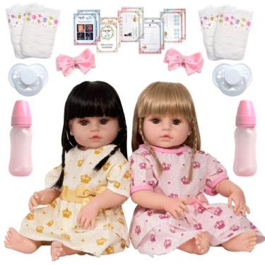 Imagem de 2 Bebê Reborn Princesas Gêmeas Toda de Vinil SIliconado 46cm - Cegonha