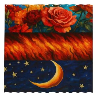 Imagem de Funnytree Cortina de chuveiro Rose Fire Star 183 cm x 183 cm - Tecido impermeável para decoração de banheiro para mulheres adolescentes fãs filha irmã, fácil de cuidar, lavável (ganchos não incluídos)