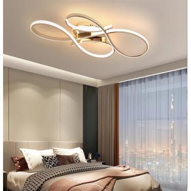 Imagem de Luminária de teto moderna em LED com intensidade regulável e controle remoto para sala de estar, sala de jantar, quarto e cozinha (Dourada, 60 cm de comprimento).