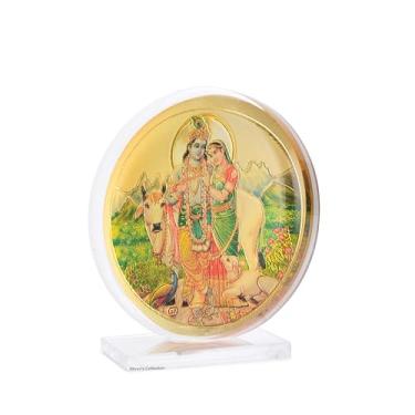 Imagem de DHRUVS COLLECTION Moldura de acrílico 3D Radha Krishna Idol banhado a ouro para decoração de casa, painel de carro, mesa de escritório, Pooja, templo, local de trabalho, presente de inauguração de