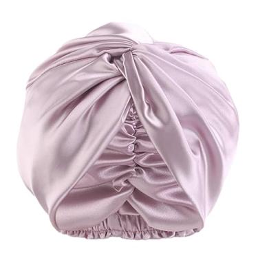 Imagem de Touca de banho para mulheres, cabelo de cetim de seda para toucas de dormir reutilizáveis, à prova d'água, cacheado, grande kitsch (bege, tamanho único)