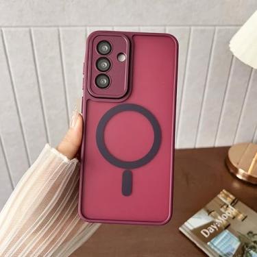 Imagem de Capa de luxo fosca com carregamento magnético sem fio para Samsung Galaxy S25 Ultra S24 Fe S23 Plus A56 A36 A26 A17 A07 (para S22/Vinho)
