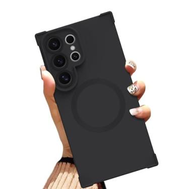 Imagem de AIGOMARA Capa magnética para Samsung Galaxy S24 Ultra de 6,8 polegadas [compatível com MagSafe] Capa protetora de TPU macio preto sólido com cantos reforçados à prova de choque para mulheres e homens