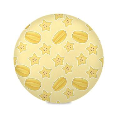 Imagem de Wassud Jogo americano amarelo Starfuits tapetes de mesa redondos para cozinha e jantar tapetes laváveis resistentes ao calor decoração de mesa 39 cm