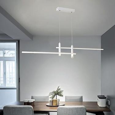Imagem de Luminária pendente moderna para mesa de jantar, com LED dimerizável, altura ajustável e controle remoto, ideal para sala de estar, cozinha, sala de jantar e escritório (branca, 120 cm de com