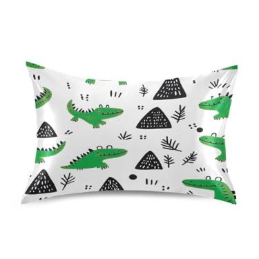 Imagem de Wassud Fronha de cetim de crocodilo de desenho animado para cabelo e pele fronhas de seda lisa tamanho padrão capas de travesseiro respiráveis com fecho de envelope