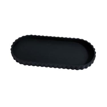 Imagem de Bandeja de silicone para banheiro, bandeja decorativa com textura de mármore, organizador de bancada espesso para joias, perfume, chaves, antiderrapante, fácil de limpar (preto sólido)
