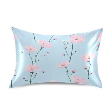 Imagem de Wassud Fronhas de cetim fofas flores para cabelo e pele fronhas de seda macia Queen Size respiráveis com fecho de envelope