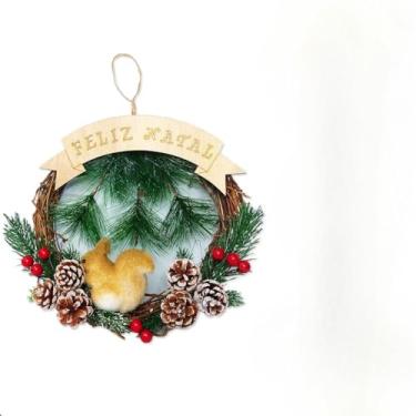 Imagem de Guirlanda Natalina Decorativa - Enfeite de Porta para Apartamento e Casa, Festiva e Acolhedora, Ideal para Entrada e Ambientes Natalinos (Guirlanda Esquilo)