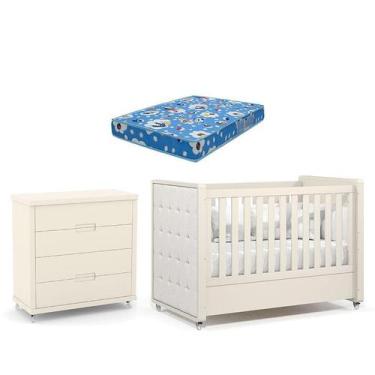 Imagem de Berço Americano com Capitonê New Boucle e Cômoda Gaveteiro Infantil Tu