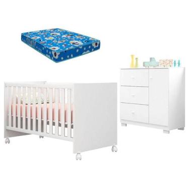 Imagem de Berço Americano Mini Cama Doce Sonho 100 e Cômoda Infantil Duda Branco