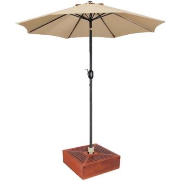 Imagem de Kit Ombrelone Guarda Sol 3m Articulado Bege com Base Revestida Madeira