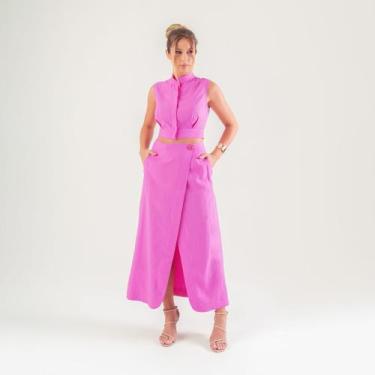 Imagem de Conjunto susie cropped e saia viscose feminino - Susie Modas, Rosa, P,